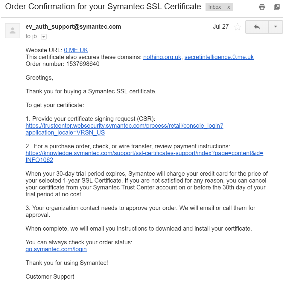 Symantec Order